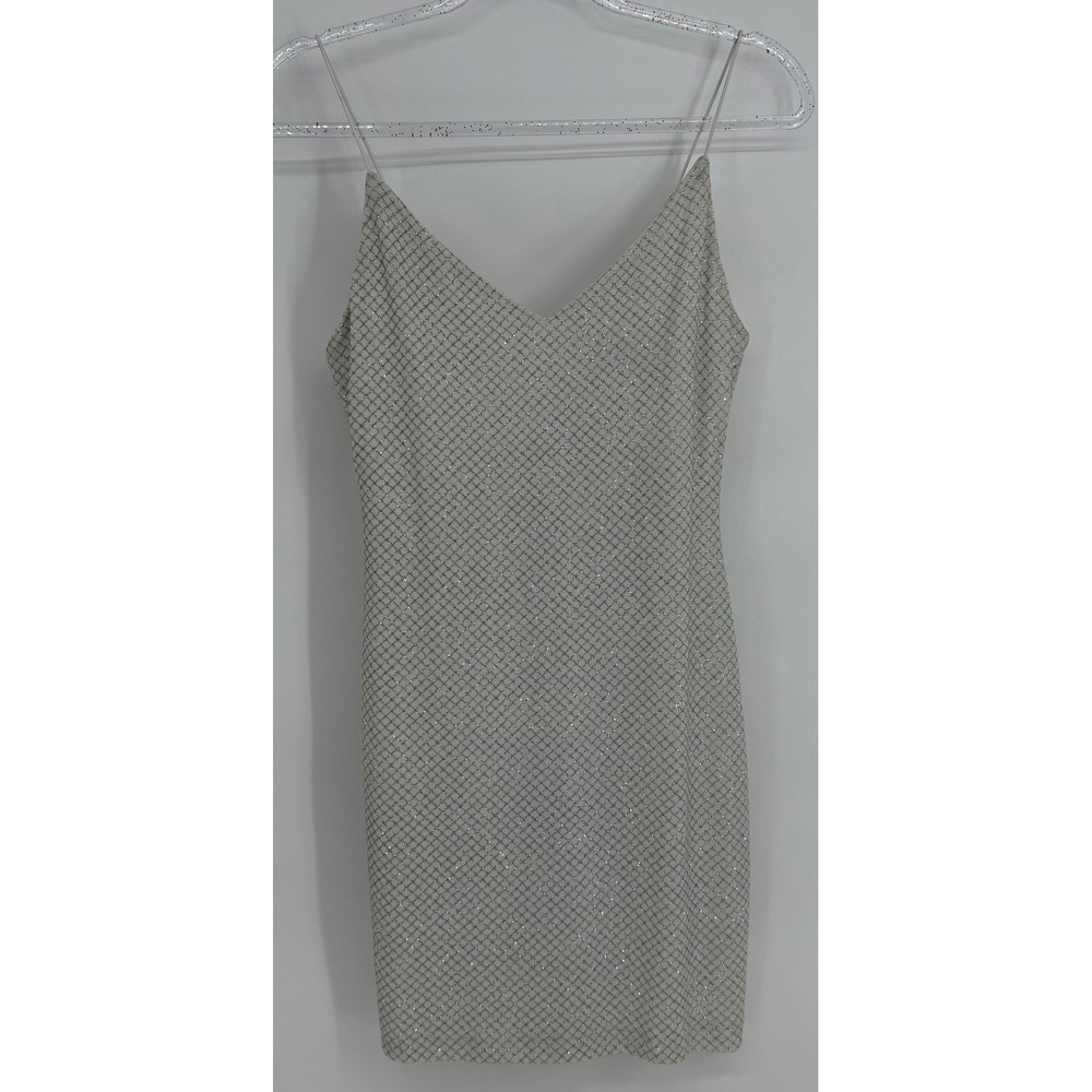 B. Darlin White Silver Metallic Diamond Grid Bodycon Dress Sz 9/10 NEW Orig $59